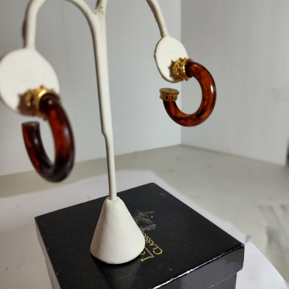 Jungle Vibe Tortoise Amber Brown Hoop Earrings Bangle Bracelet Nwot